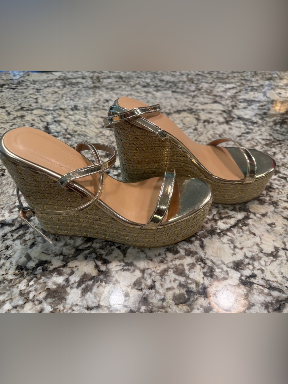 Gold woven wedge heel